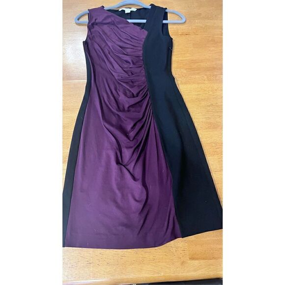 DIANE VON FURSTENBERG GLADYS SHIRRED PURPLE BLACK RUCHED DRESS SZ 2 - Picture 11 of 12